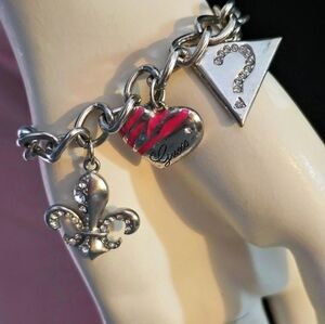 Guess charm bracelet pink panther heart y2k rhinestone chunky silver